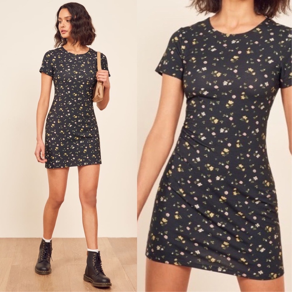Reformation inga Venezia floral crewneck t shirt mini dress size medium